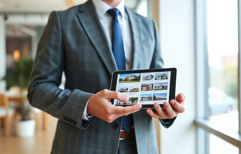 Agent immobilier présentant des biens sur tablette – leads immobilier qualifiés