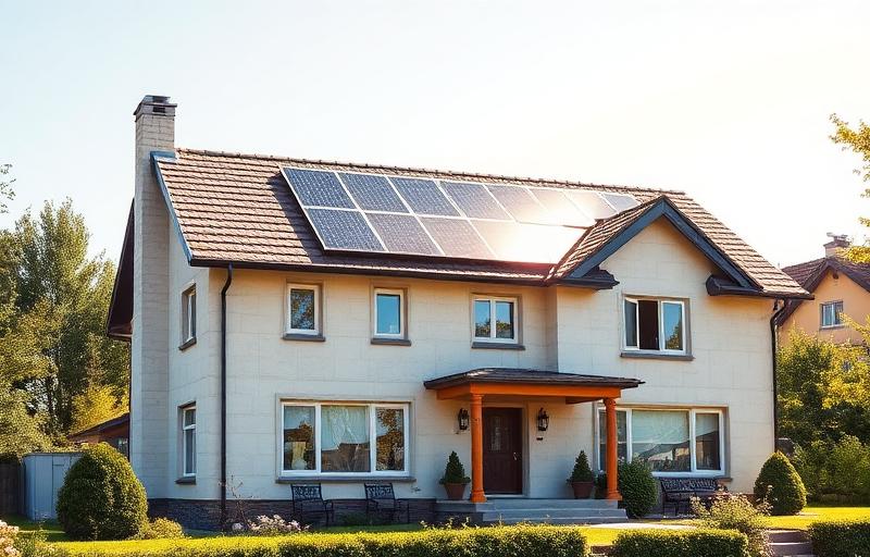 Maison équipée de panneaux solaires et isolation thermique – leads rénovation énergétique