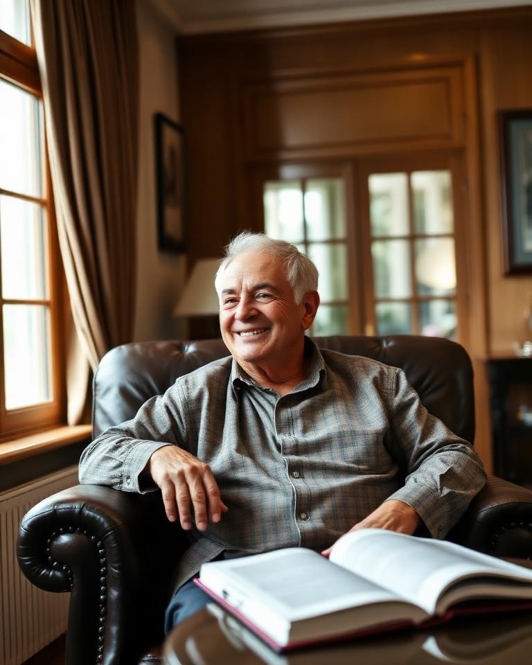 Portrait d'un client senior épanoui depuis son équipement audioprothèse